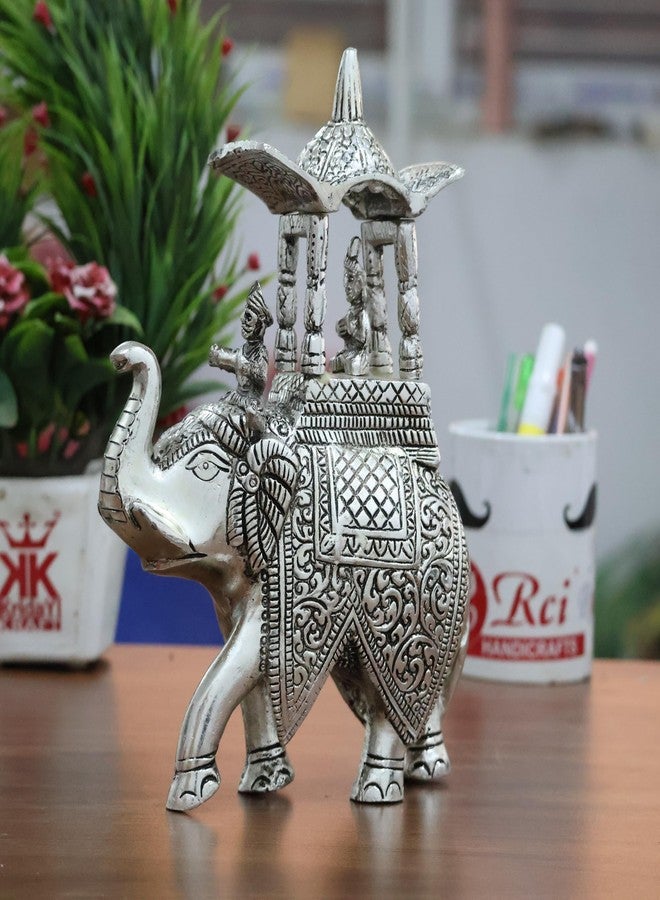كريدايكرافت تمثال فيل معدني مصنوع يدويًا من KridayKraft Kondapalli Maharaj Ambari Rajasthani Rajwadi، ارتفاع 24 سم، وزن 900 جرام، منحوتات معقدة، فضي - Image 2
